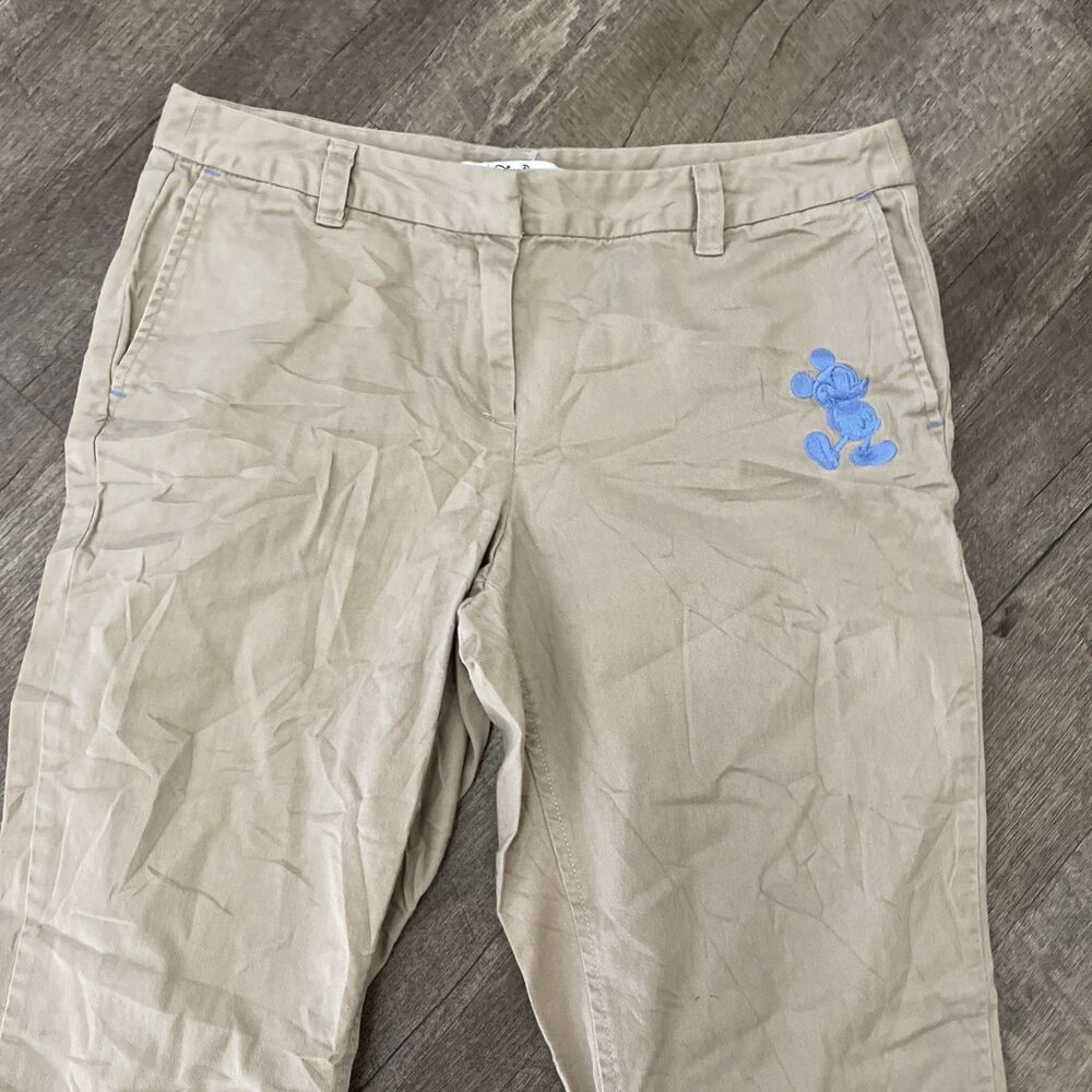 Disney Parks Embroidered Mickey Mouse Khaki Capri Pants Size 8 - Picture 4 of 10